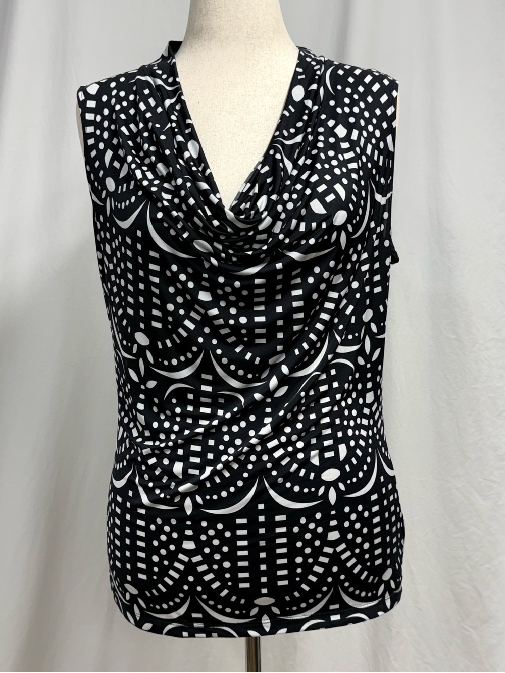 Sleeveless Black & White Cowl Neck Top